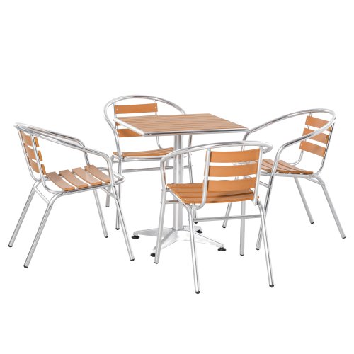 Outsunny set masa si 4 scaune de gradina din aluminiu si plastic culoare lemn