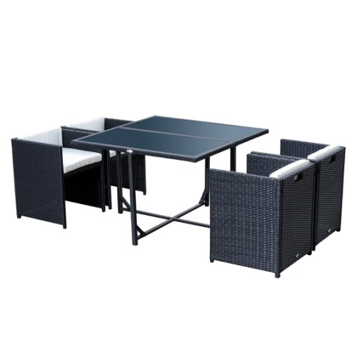Outsunny set mobilier de gradina in pe rattan masa cu 4 scaune si perne, negru