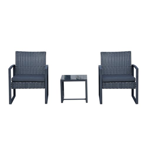 Outsunny set mobilier in rattan de extern masa cu 2 scaune si perne , negru