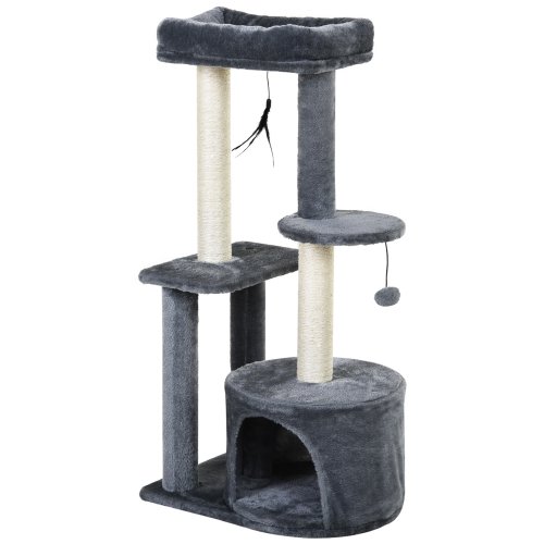 Pawhut ansamblu pisici pe mai multe nivele, stalpi de zgariat imbracati in sisal, material de climatizare activitate ecologica, 147 cm