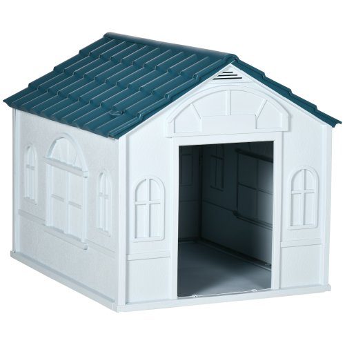 Pawhut casa din plastic pentru caini de talie mare, cu protectie pentru orice vreme, albastru, 84,2 x 98,2 x 82 cm