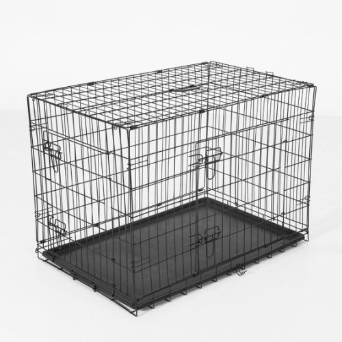 PawHut Cușcă Transport din Oțel pentru Animale, Pliabilă,  Ușă dublă,Negru, 76x53x57cm