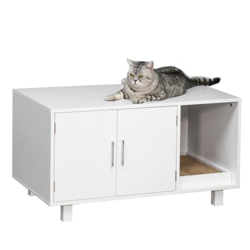 Pawhut mobilier pentru pisici, 2 usi, 91x52x50.5 cm, alb | aosom ro