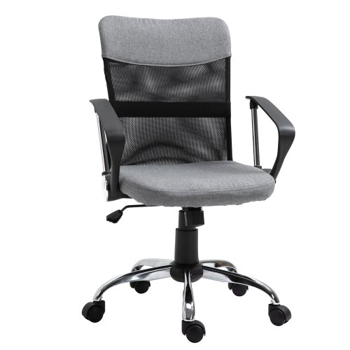 Vinsetto fotoliu de birou din material textil gri, scaun rotativ si ergonomic pentru masa de lucru, 57 x 57 x 93-103cm