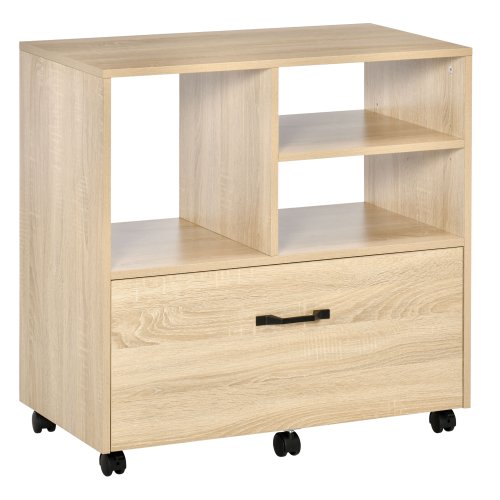Vinsetto mobilier multifunctional pentru birou din lemn, mobilier suport imprimanta cu 5 roti, sertar si etajera reglabila, 77x40x73cm, lemn