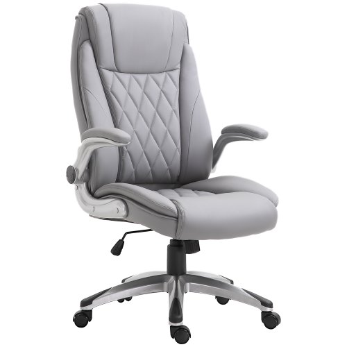 Vinsetto scaun de birou ergonomic cu captuseala, inaltime reglabila si 5 roti pivotante, din piele pu si cauciuc spuma, 69,5x76x113-121 cm, gri