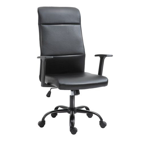 Vinsetto scaun ergonomic si rotativ scaun de birou si de gaming scaun pentru masa de lucru din piele ecologica neagra 61x61x109-115cm