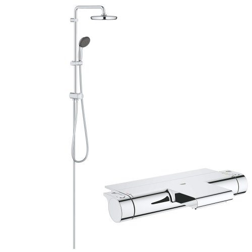 Coloana dus grohe palarie 210 mm, crom, baterie cada/dus termostat grohe 2000 (26382001,34464001)