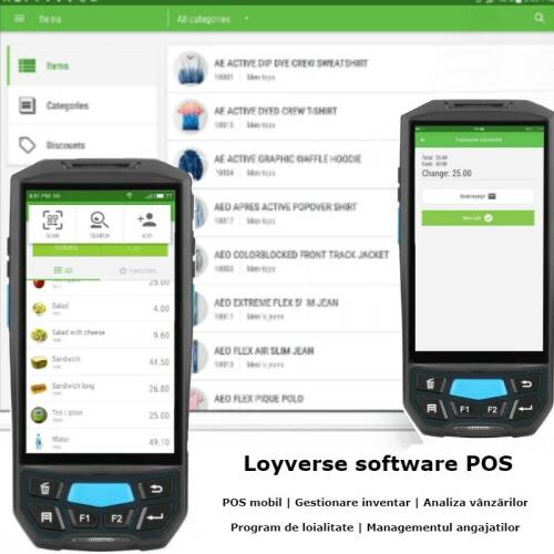 Android pos loyverse touchscreen, cititor coduri bare 1d, slot sim, microsd