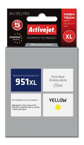 Cartus compatibil 951xl yellow pentru hp, premium activejet, garantie 5 ani