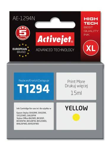 Cartus compatibil t1294 yellow pentru epson c13t12944010, premium activejet, garantie 5 ani