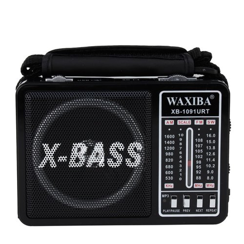 Waxiba Radio portabil, aspect retro, 3 benzi, port usb, sd, mp3, lanterna negru
