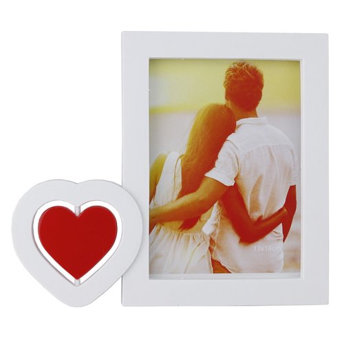Rama foto red heart de birou, fotografie 13x18cm, design vintage alb