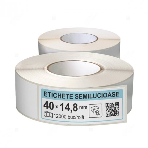 Rola etichete autoadezive semilucioase 40x15 mm, adeziv permanent, 12000 etichete rola
