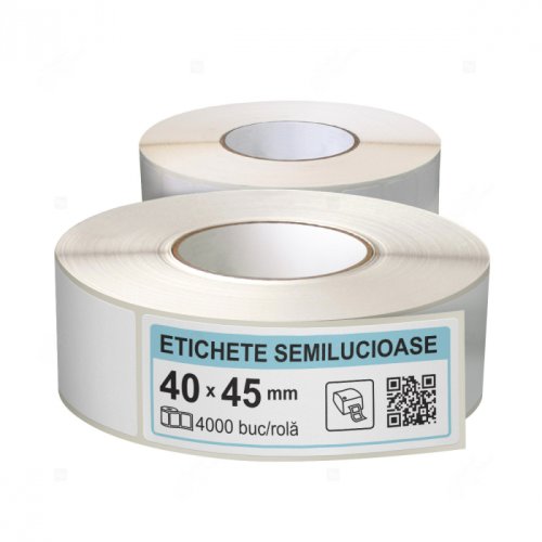 Rola etichete autoadezive semilucioase 40x45 mm, adeziv permanent, 4000 etichete rola