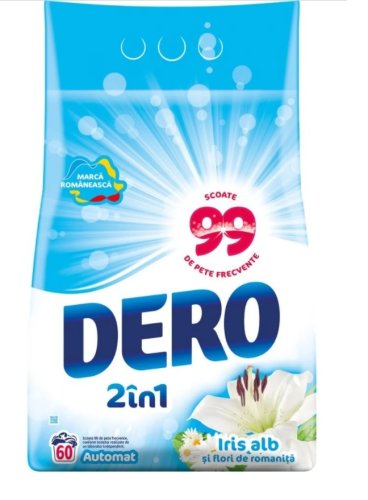 Detergent pudra automat iris alb si flori de romanita, 60 spalari, 6kg, dero