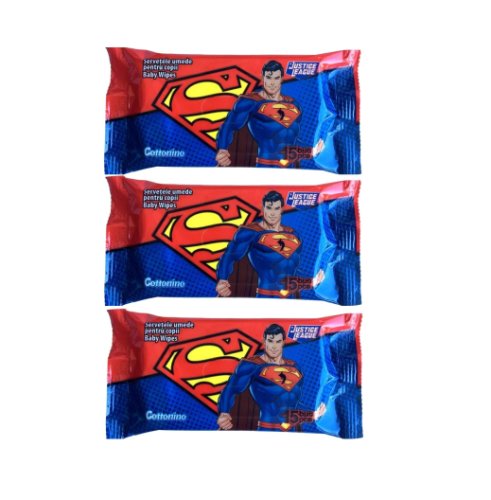 Pachet cottonino superman servetele umede pentru copii, 3x 15 buc