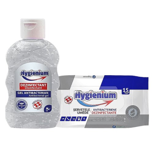 Pachet hygienium virucid gel dezinfectant maini 50 ml si servetele umede dezinfectante 15 buc, avizat ministrul sanatatii