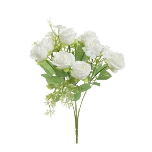 Buchet trandafiri artificiali, plastic, alb, roses