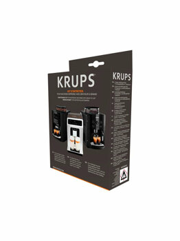 Kit decalcifiere, Krups, xs530010, 2 plicuri decalcifiere + 1 test pentru a verifica duritatea apei + 10 tablete decalcifiere, alb