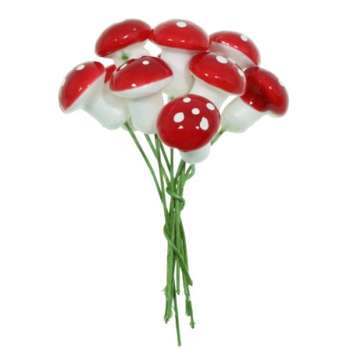 Ciuperca rosie lucioasa cu buline 1 5x2cm cu tija 10 set