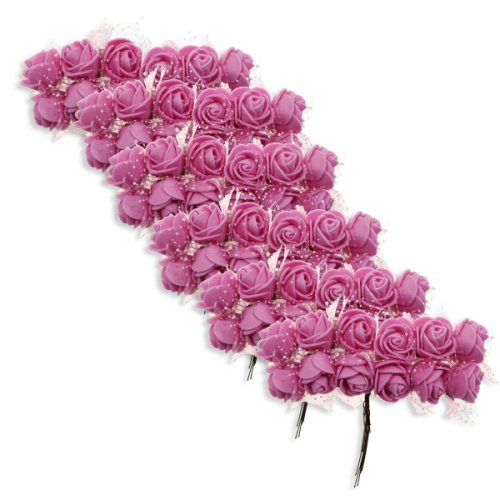 Trandafir carton buretat cu tul roz cyclam 2cm 6x12 fire set