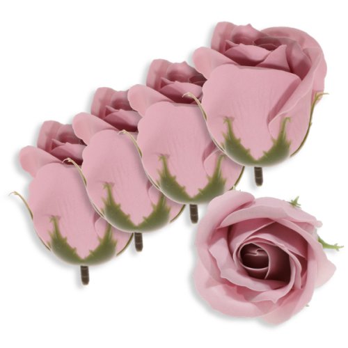 Trandafir din sapun roz inchis 5cm cu tija din plastic 5 set