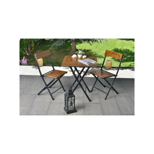Set masuta cu 2 scaune pentru gradina/terasa, bistro, 60x60x73 cm, nuc/negru