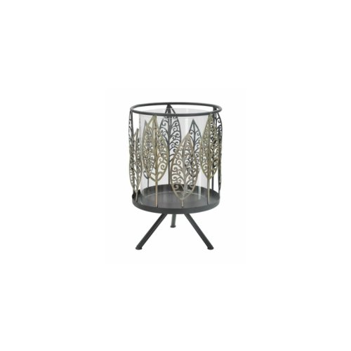 Suport lumanare, roma2499, negru si gri, metal si sticla, 24x15x15 cm