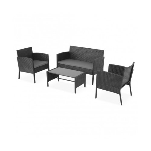 Keter Set mobilier - 2 fotolii, canapea 2 locuri si masuta laredo negru/gri