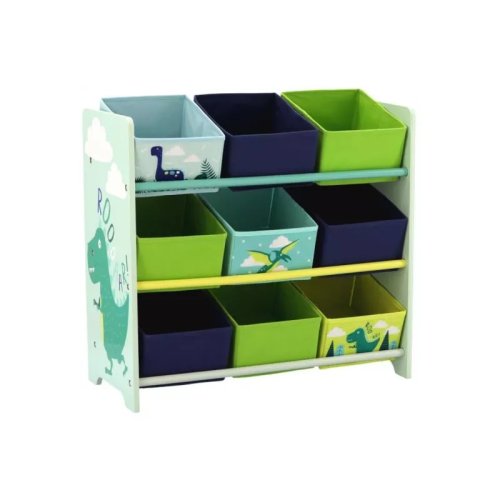Raft depozitare, biblioteca, pentru copii, albastru si verde, 9 rafturi, 65x28x60 cm, chomik
