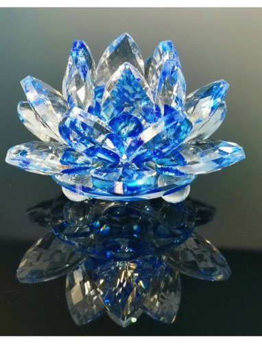 Floare de lotus din cristal albastru remediu feng shui, 80 mm lungime en-gross