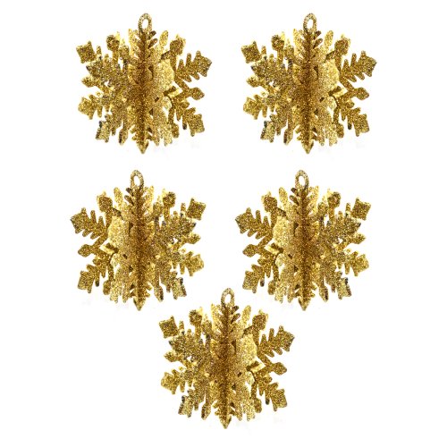 Set 5 ornamente fulg cu sclipici auriu