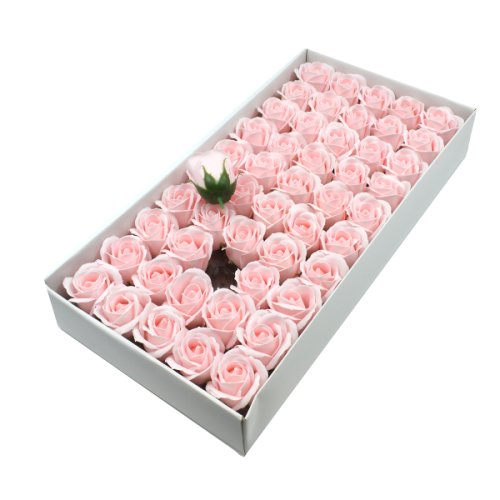 Set 50 trandafiri sapun parfumati, atingere reala, roz deschis afo