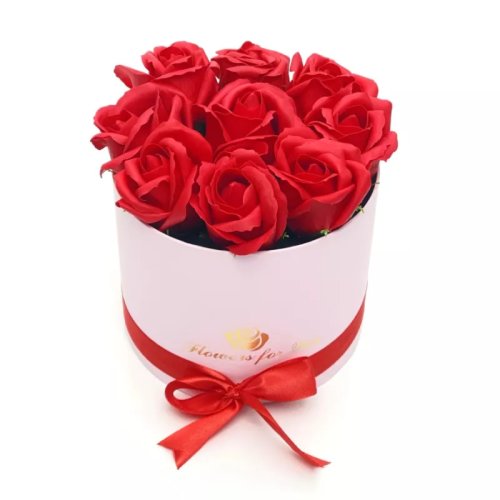 Aranjament floral trandafiri - cutie rotunda 9 trandafiri rosii - vltn126