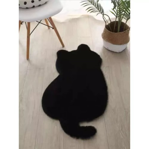 Covor pufos negru - forma pisicuta 60x90cm