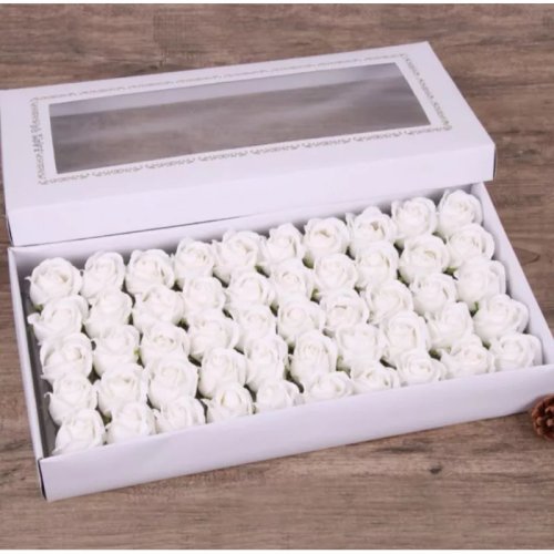 Cutie trandafiri sapun 50 buc - 5 cm - alb