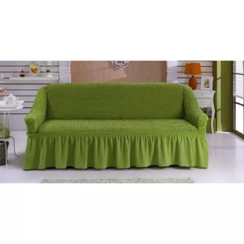 Husa pentru canapea 3 locuri, elastica si creponata, cu volane, verde