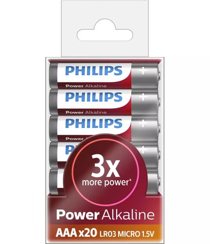 Baterie philips power alkaline lr03p20t/10, tip aaa, 1.5v, set 20 bucati