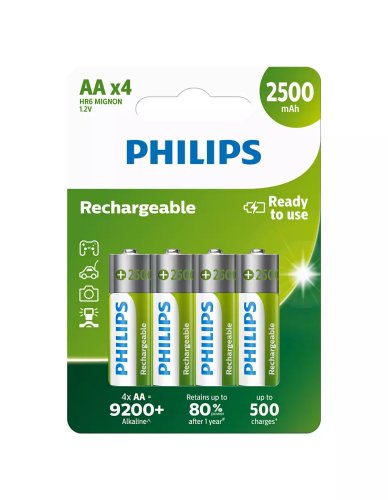 Baterie reincarcabila philips r6b4rtu25/10, tip aa nimh, 1.2v, 2500 mah, set 4 bucati