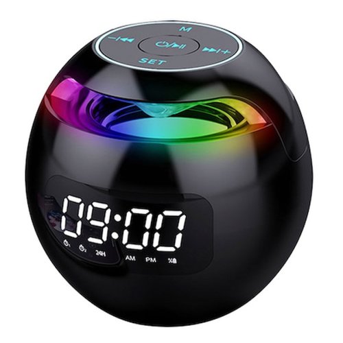 Oem Boxa portabila cu ceas digital fara fir cu alarma si conectare bluetooth , display led black edition, boxa integrata cu mini card audio