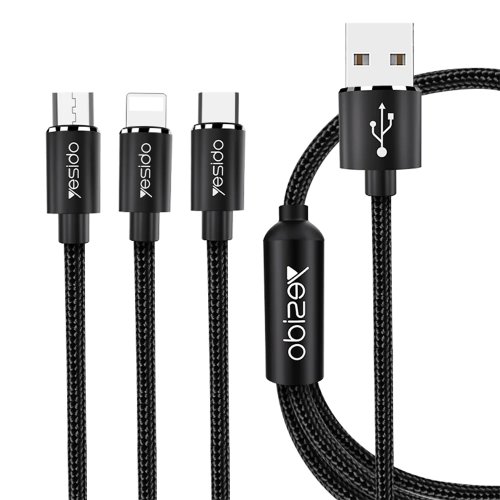 Cablu 3in1 usb to type-c, lightning, micro usb, 60w, 3a, 1.2m yesido ca-60 - negru