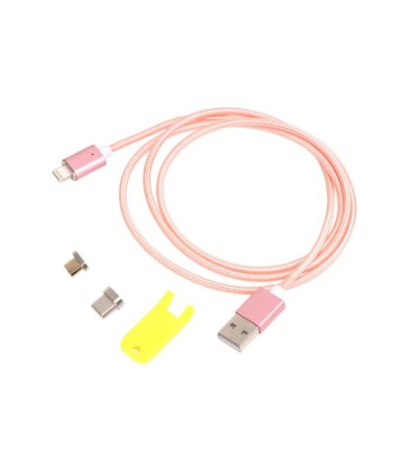 Cablu de date / incarcare magnetic, 3in1 - microusb, apple, usb tip c, roz