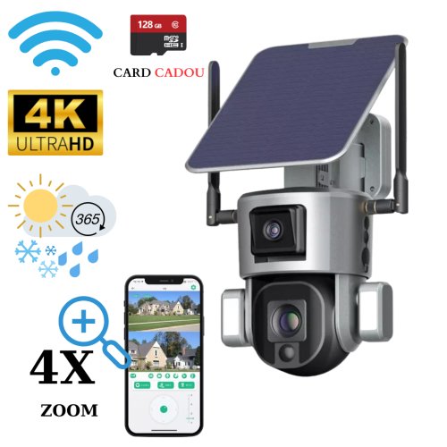 Camera video supraveghere wireless 4k ultra hd, dual camera 4mp+4mp, 4x optical zoom, incarcare solara, rotire din aplicatie, rezistenta la apa ip 66