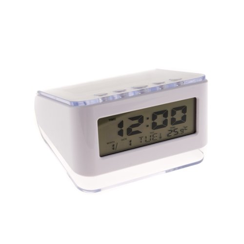 Ceas digital 813 cu termometru, calendar, alarme si lumina de fundal, alb