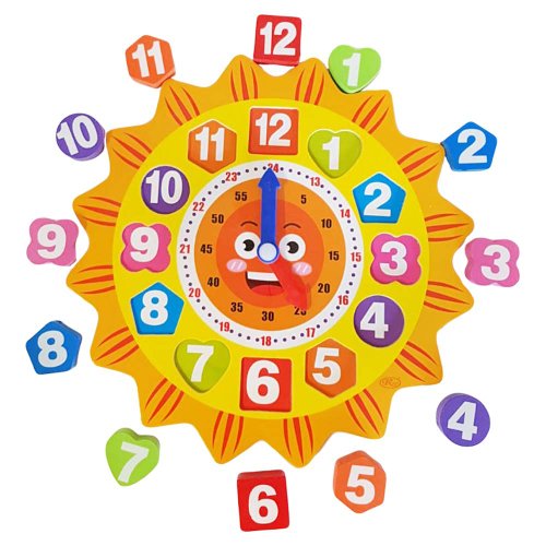 Ceas din lemn pentru copii, puzzle sunflower clock cu forme geometrice, wd9558-b rco®