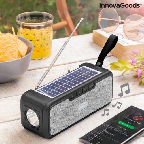 Innova Goods Difuzor bluetooth cu incarcare solara, radio, hands-free, intrare usb, aux, microsd si lanterna led innovagoods