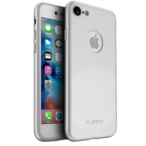 Husa de protectie flippy premium full cover 360 pentru apple iphone 7 argintiu cu folie sticla inclusa