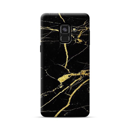 Husa de protectie, marble case, samsung galaxy a8 (2018), negru/auriu