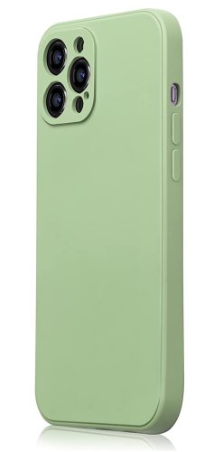 Husa din silicon compatibila cu iphone 12 pro max, silk touch, interior din catifea cu decupaje la camere, verde deschis